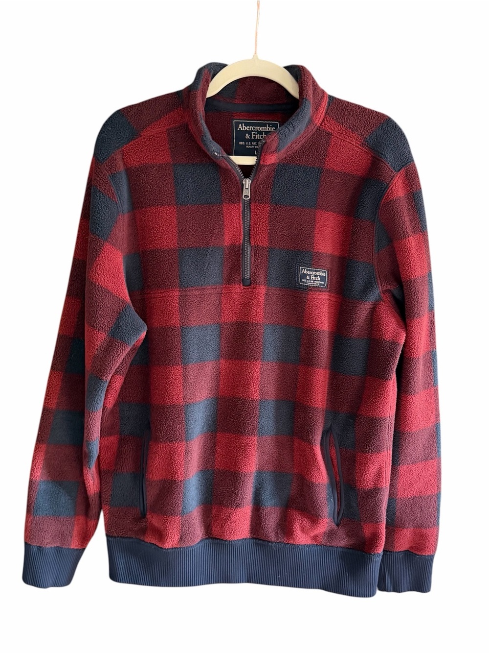 ABERCROMBIE & FITCH Buffalo Plaid Fleece Quarter-Zip Pullover Y2K L